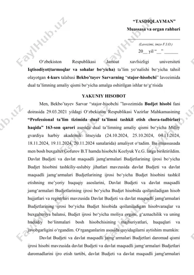 dual ta'lim hisobchi lavozimi uchun yakuniy hisobot — DOCX