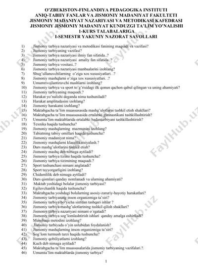 jismoniy madaniyat nazariyasi va metodikasi — DOCX