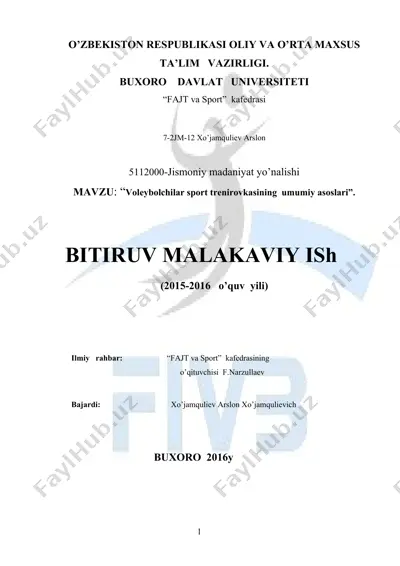 voleybolchilar sport trenirovkasining umumiy asoslari — DOC