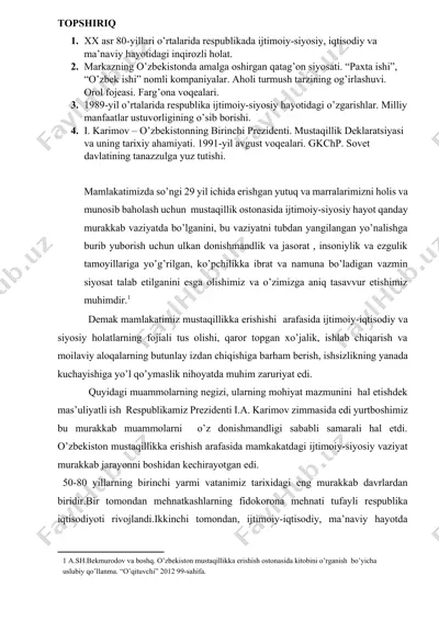 o'zbekistonning mustaqillik davri — DOCX
