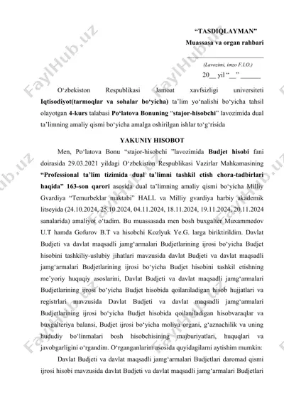 dual ta'lim olib borishning amaliy qismi bo'yicha ishlar to'g'risida hisobot — DOCX