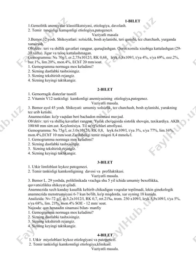 gemolitik anemiyalar va vitamin b12 tanqisligi kamqonligi anemiyasi — DOC