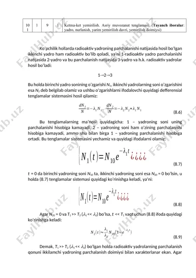 ketma-ket yemirilish. asriy muvozanat tenglamasi. — DOCX
