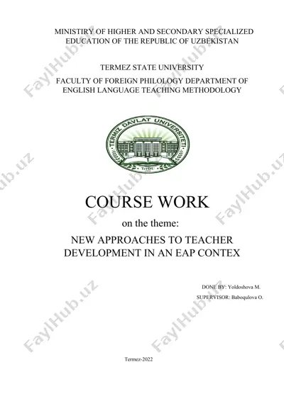 course work on new approaches to teacher development in an eap context — DOCX