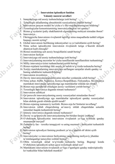 innovatsion iqtisodiyot fanidan — DOCX