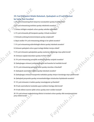 5% yod eritmasi sifatini baholash test savollari — DOCX
