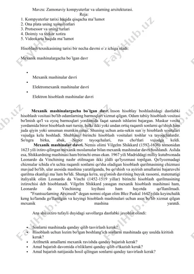 hisoblash texnikasining tarixi — DOCX
