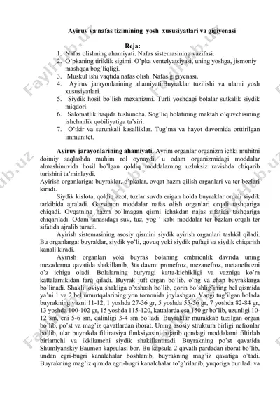 nafas tizimi xususiyatlari va gigiyenasi — DOCX
