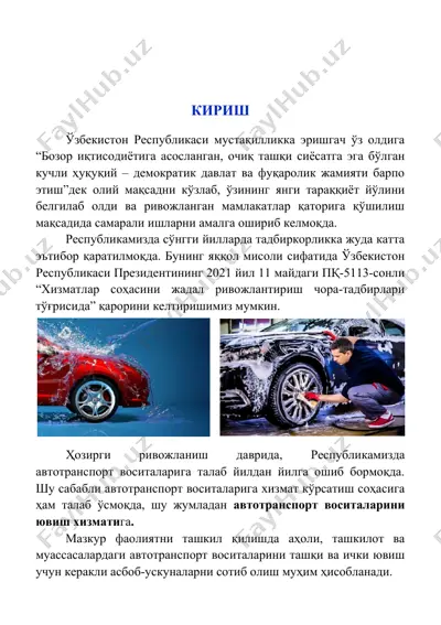 avtortransport vositalari uchun tunnelli mojka istobal — DOCX