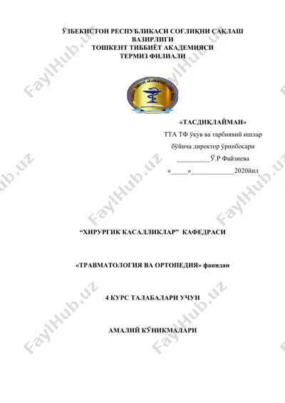 bilak suyagi tipik joyidan singanda gips bog'lami qo'yish texnikasi amaliy kunikmasi — DOCX