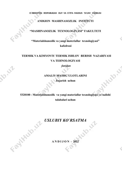materialshunoslik va yangi materiallar texnologiyasi uchun talabalari uchun uslubiy ko'rsatma — DOCX