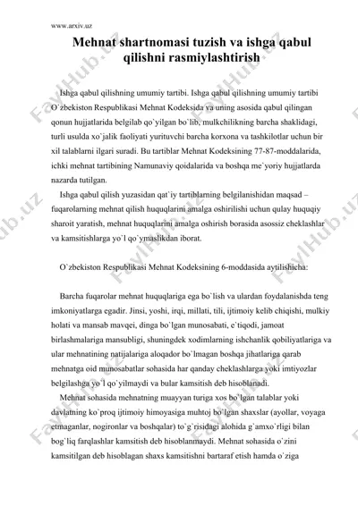 mеhnаt shаrtnоmаsi tuzish vа ishgа qаbul qilishni rаsmiylаshtirish — DOC