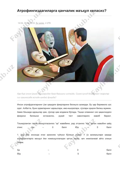 ruhiy test savollari — DOC