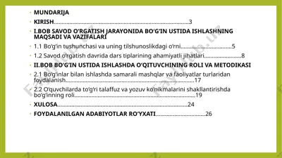 bob savod o'rgatish jarayonida bog'in ustida ishlash — PPTX