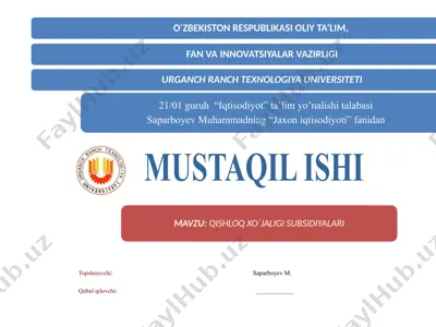 qishloq xo‘jaligi subsidiyalari — PPTX
