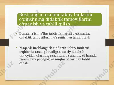 boshlang‘ich ta’lim tabiiy fanlarini o‘qitishning didaktik tamoyillarini o‘rganish va tahlil qilish — PPTX