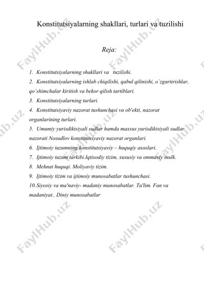 konstitutsiyalarning shakllari, turlari va tuzilishi — DOC