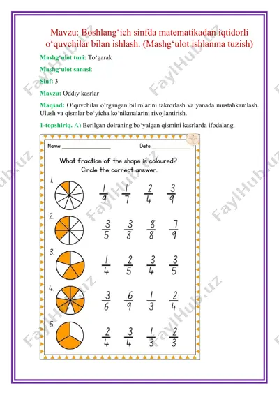 matematika mashg'uloti - oddiy kasrlar — DOCX