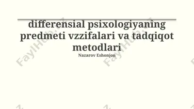 differensial psixologiyaning vazifalari — PPTX