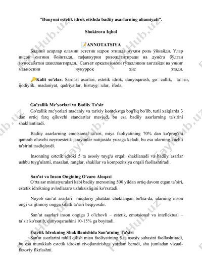 go'zallik me'yorlari va badiiy ta'sir — DOCX