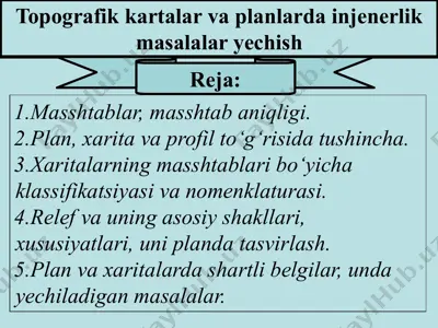 topografik kartalar va planlar va injenerlik masalalari tez-kundaligi — PPTX