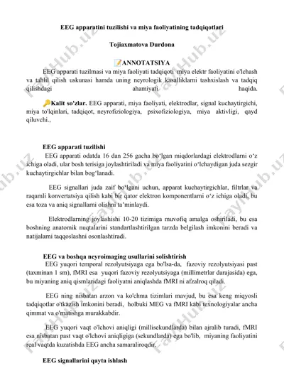 eeg apparatini tuzilishi va miya faoliyatining tadqiqotlari — DOCX