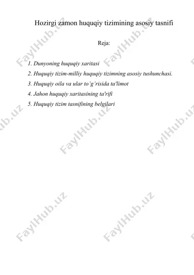 hozirgi zamon huquqiy tizimining asosiy tasnifi — DOC