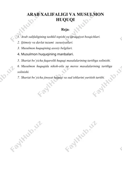 arab xalifaligi va musulmon huquqi — DOC