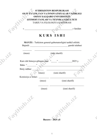 turkiston general-gubernatorligini tashkil etilishi. — DOCX