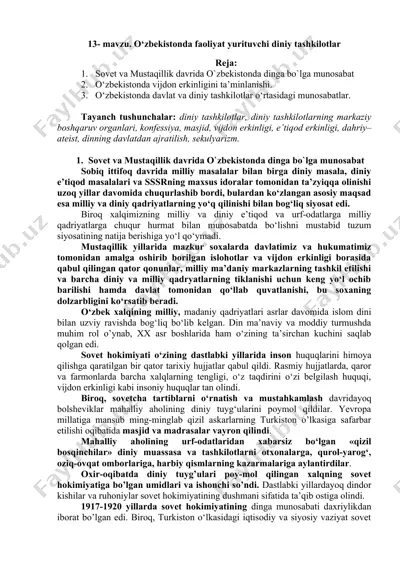o‘zbekistonda faoliyat yurituvchi diniy tashkilotlar — DOC