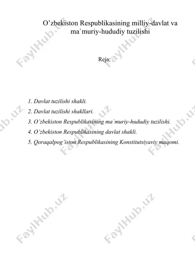 o’zbekiston respublikasining milliy-davlat va ma`muriy-hududiy tuzilishi — DOC