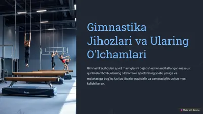gimnastika jihozlari va ularing o'lchamlari — PPTX