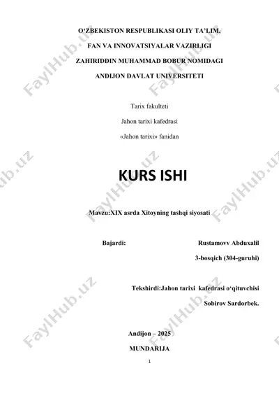 xix asrda xitoyning tashqi siyosati — DOCX