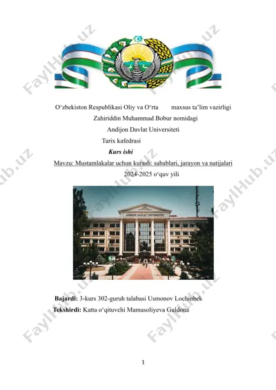 mustamlakalar uchun kurash: sabablari, jarayon va natijalari — DOCX