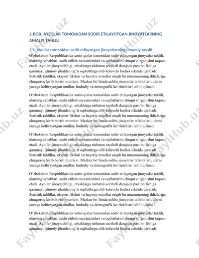 ayollar tomonidan sodir etilayotgan jinoyatlar amaliy tahlili — DOCX