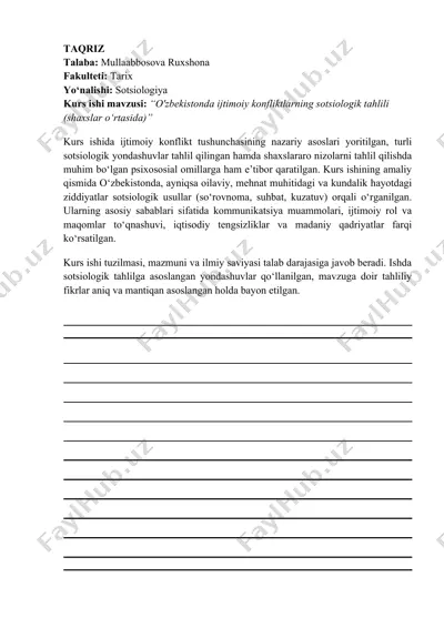 kurs ishi - "o'zbekistonda ijtimoiy konfliktlarning sotsiologik tahlili (shaxslar o‘rtasida)" — DOCX