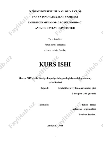 xix asrda rossiya imperiyasining tashqi siyosatining umumiy yo‘nalishlari — DOCX