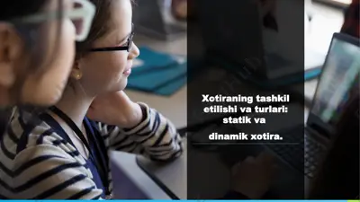 xotiraning tashkil etilishi va turlari: statik va  dinamik xotira. — PPTX