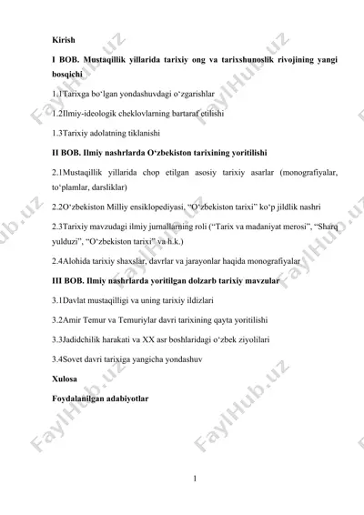 mustaqillik yillarida tarixiy ong va tarixshunoslik rivojining yangi bosqichi — DOCX
