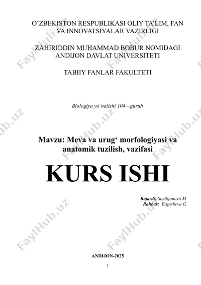 meva va urug‘ morfologiyasi va anatomik tuzilishi — DOCX