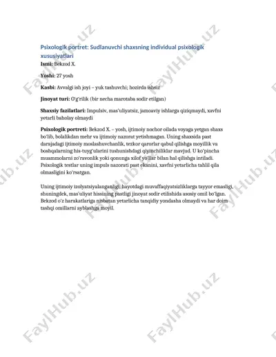 psixologik portret: bekzod x. — DOCX