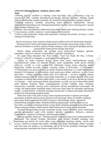 oilaning ijtimoiy vazifalari, oilaviy roller — DOCX