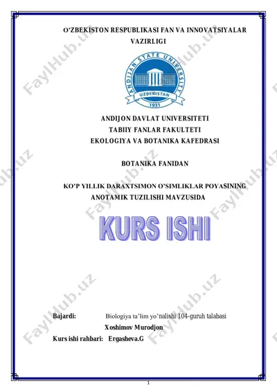 ko’p yillik daraxtsimon o’simliklar poyasining anatomik tuzulishi — PDF