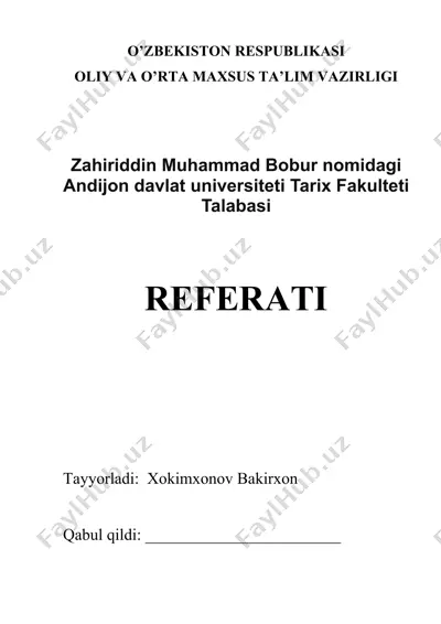andijon davlat universiteti tarix fakulteti talabasi referati — DOCX