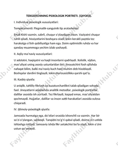 tergovchining psixologik portreti (qiyofa) — DOCX