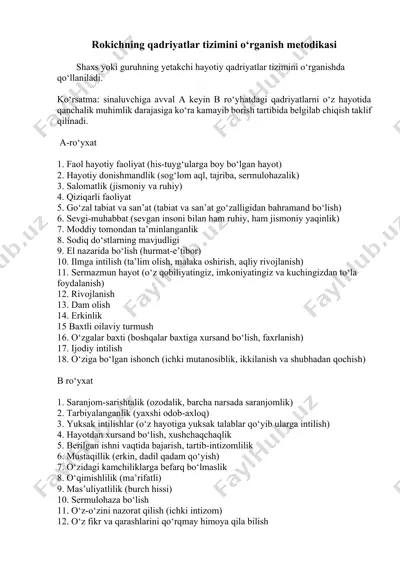 rokichning qadriyatlar tizimini o‘rganish metodikasi — DOCX
