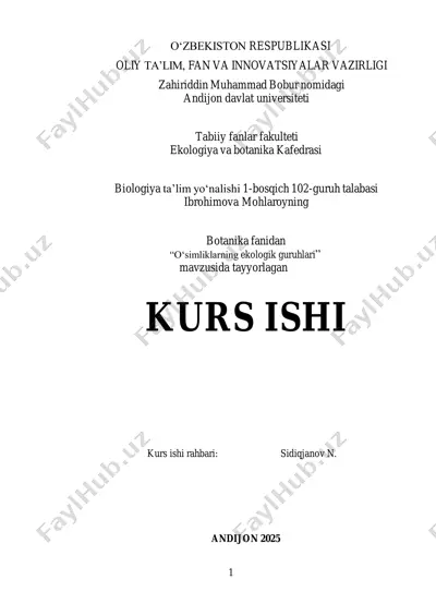 kurs ishi "oʻsimliklarning ekologik guruhlari" — PDF