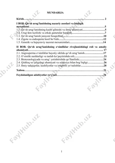 qo‘sh urug‘lanishning nazariy asoslari va biologik mexanizmi — DOCX