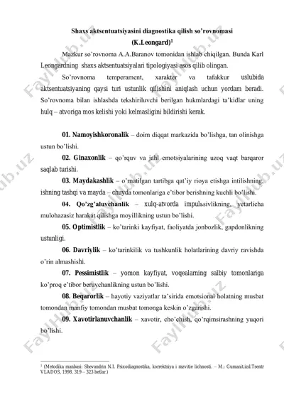 shaxs aktsentuatsiyasini diagnostika qilish so’rovnomasi — PDF