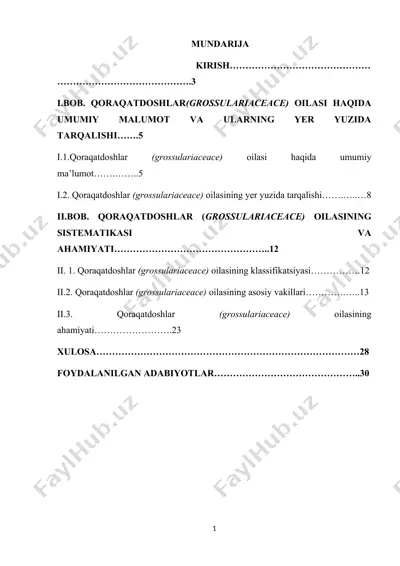 qoraqatdoshlar (grossulariaceae) oilasi haqida malumotlar — DOCX